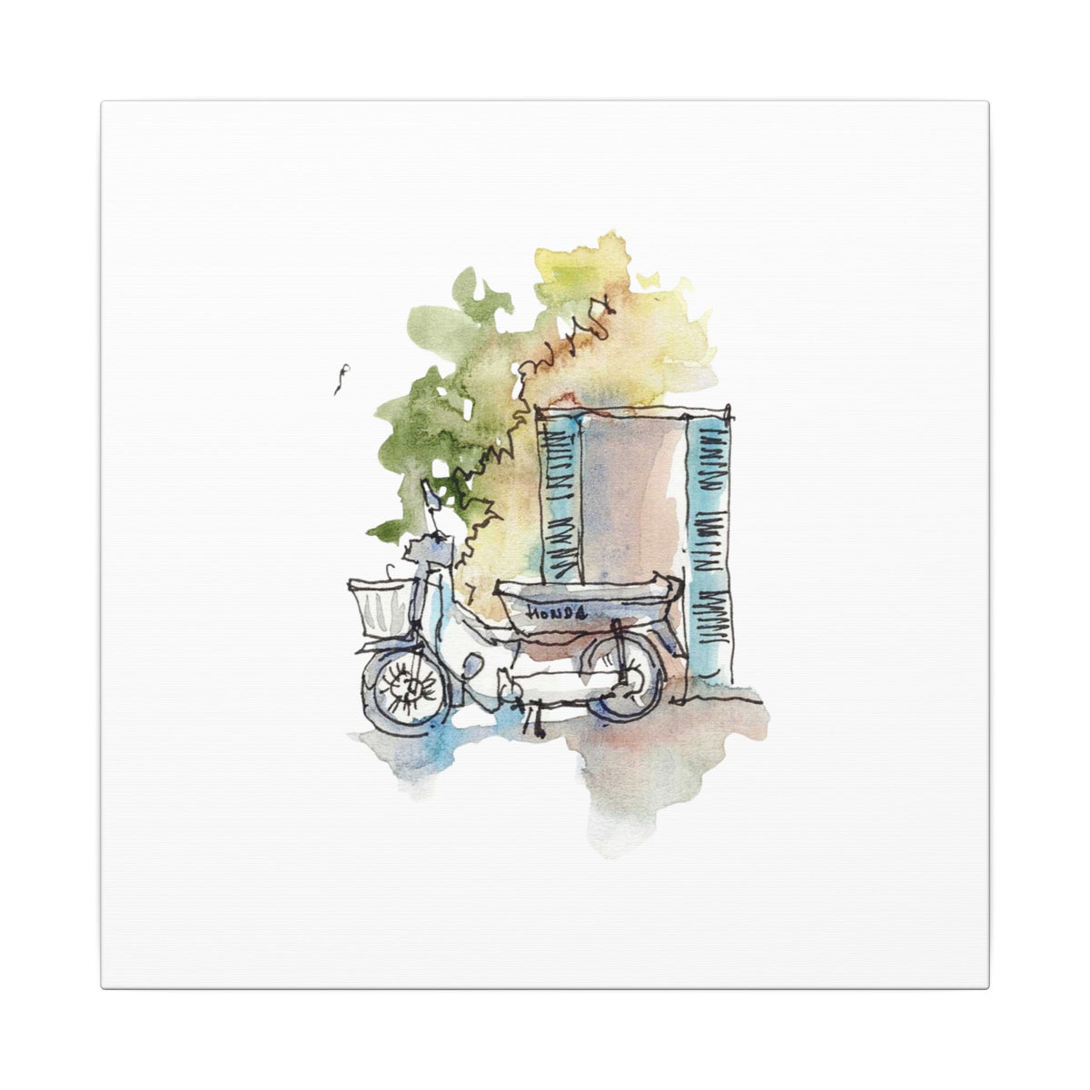 Saigon Motorbike Under Blue Shutters – Vietnamese Street Watercolor Print