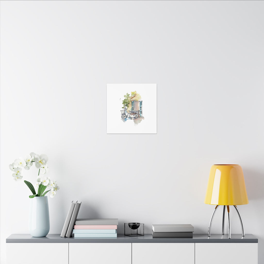 Saigon Motorbike Under Blue Shutters – Vietnamese Street Watercolor Print