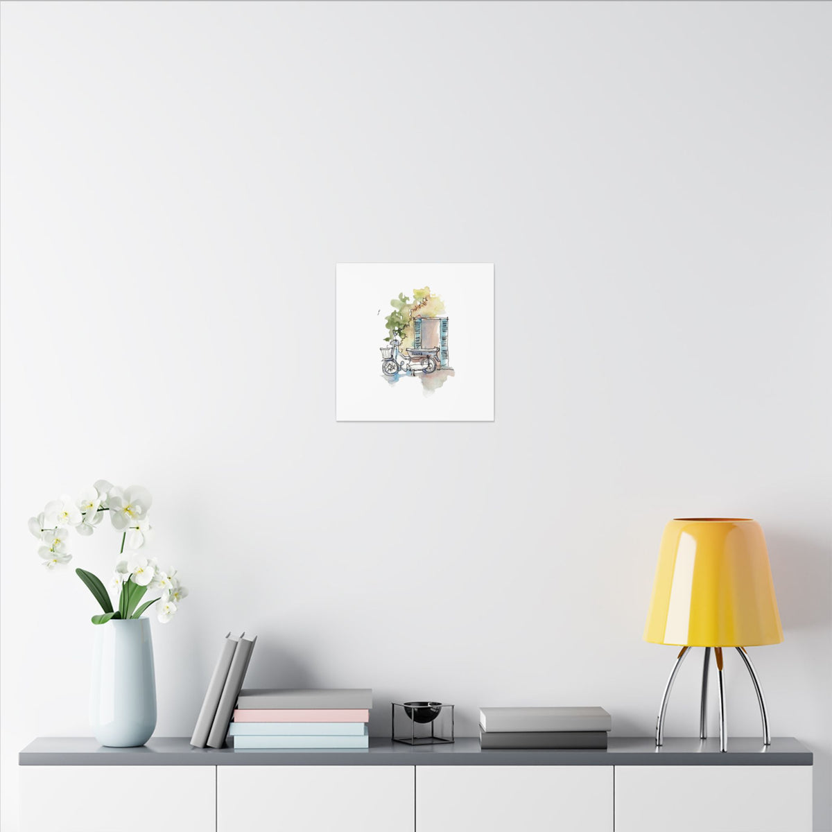 Saigon Motorbike Under Blue Shutters – Vietnamese Street Watercolor Print