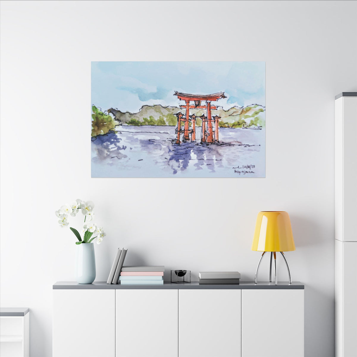 Miyajima Torii Gate Watercolor Canvas Print — Japanese Shrine Wall Art