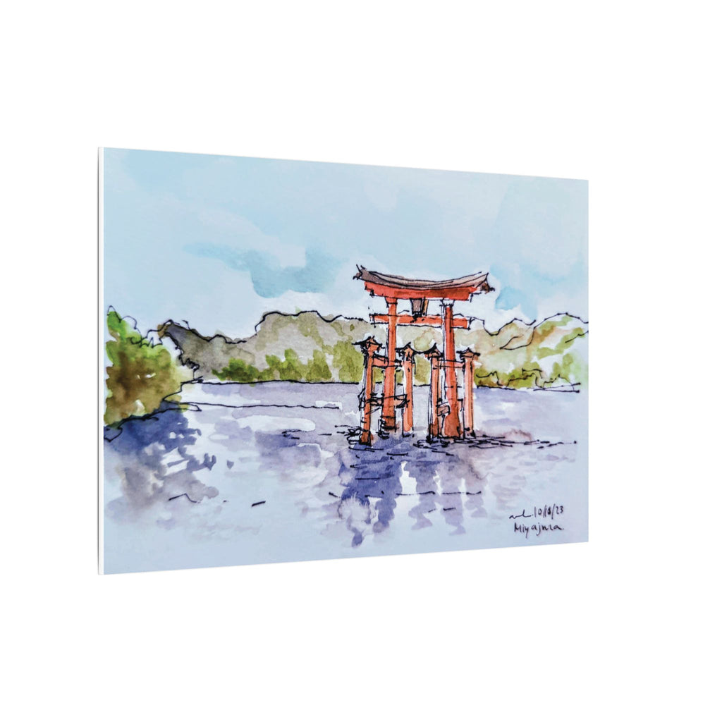 Miyajima Torii Gate Watercolor Canvas Print — Japanese Shrine Wall Art