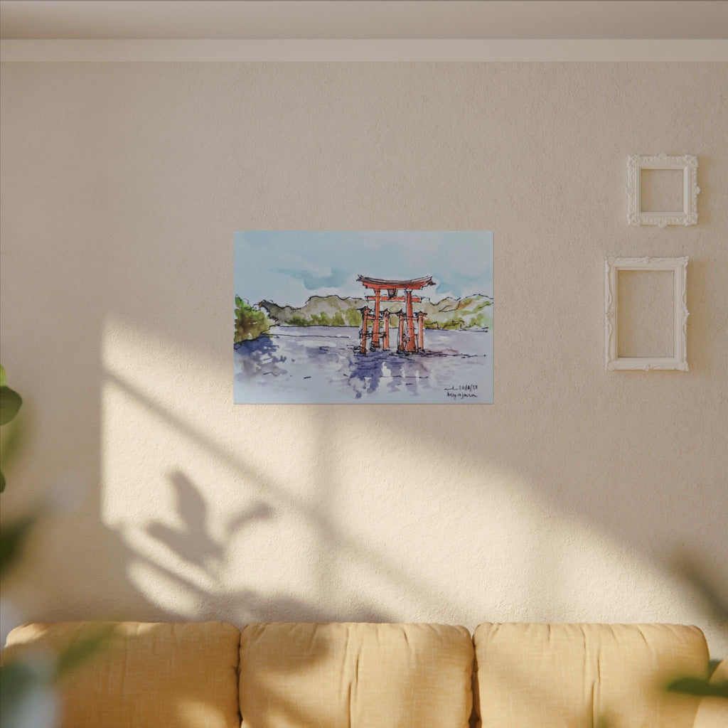 Miyajima Torii Gate Watercolor Canvas Print — Japanese Shrine Wall Art