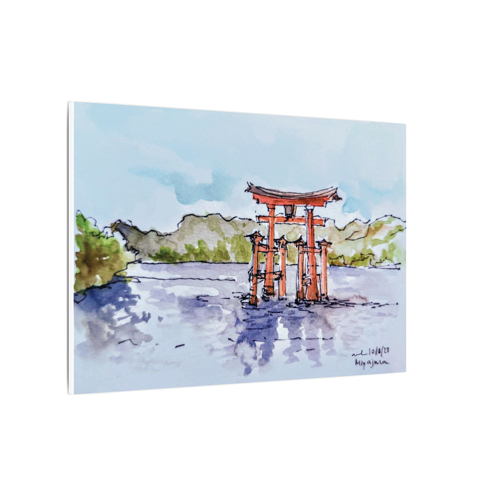 Miyajima Torii Gate Watercolor Canvas Print — Japanese Shrine Wall Art