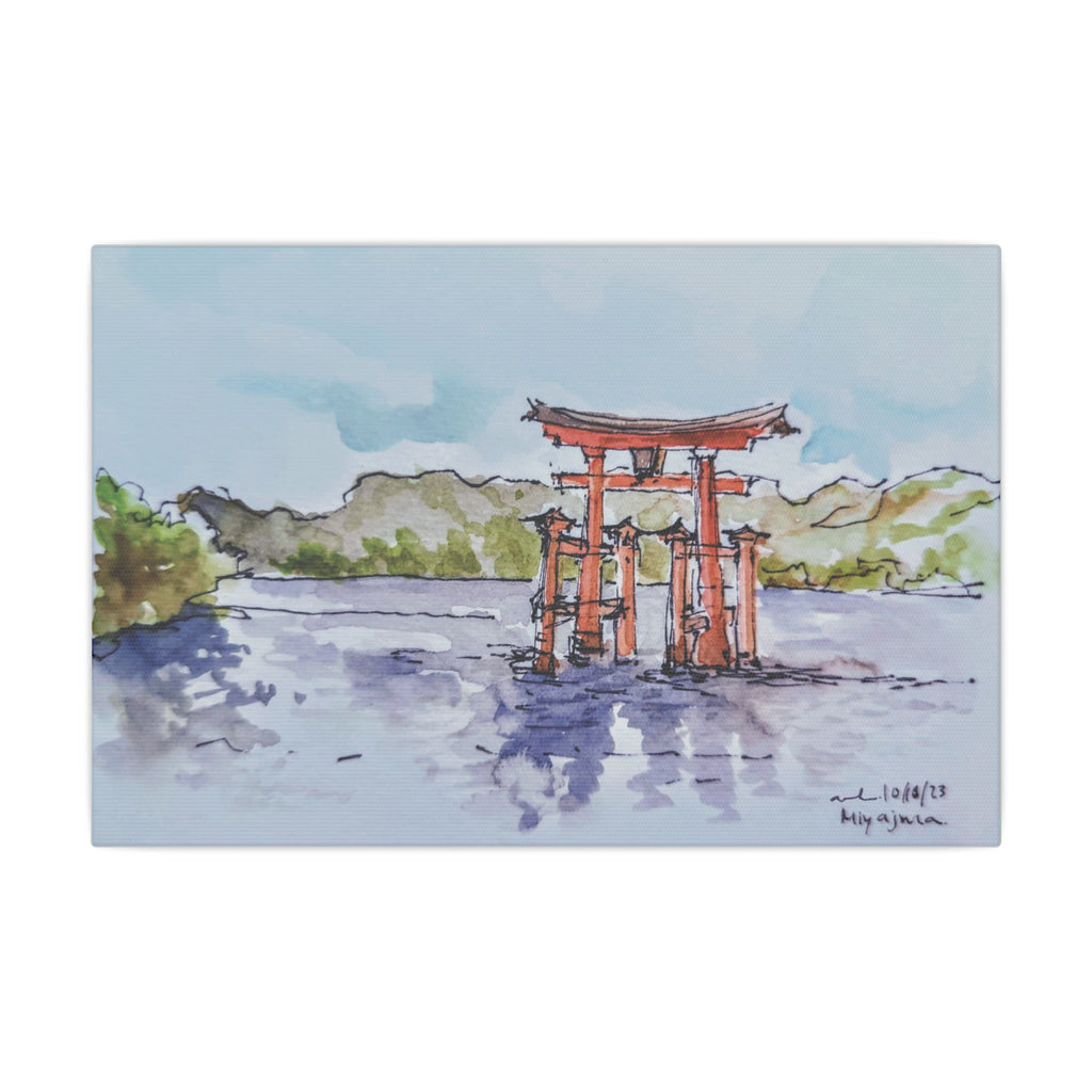 Miyajima Torii Gate Watercolor Canvas Print — Japanese Shrine Wall Art