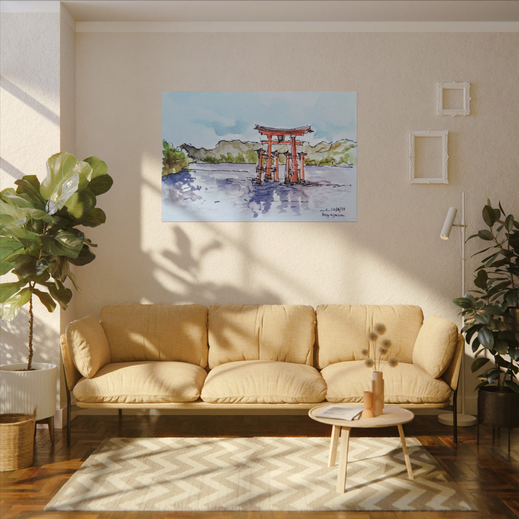 Miyajima Torii Gate Watercolor Canvas Print — Japanese Shrine Wall Art