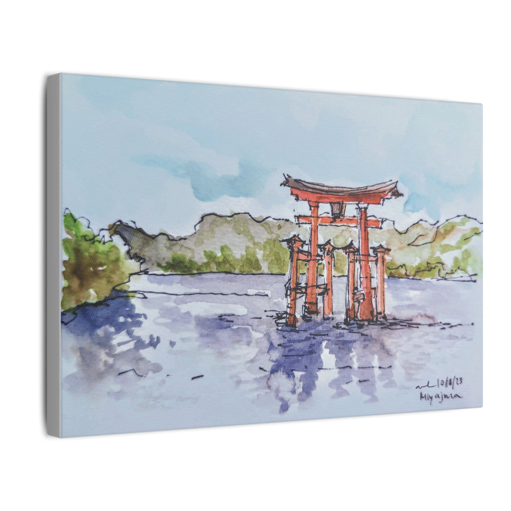 Miyajima Torii Gate Watercolor Canvas Print — Japanese Shrine Wall Art