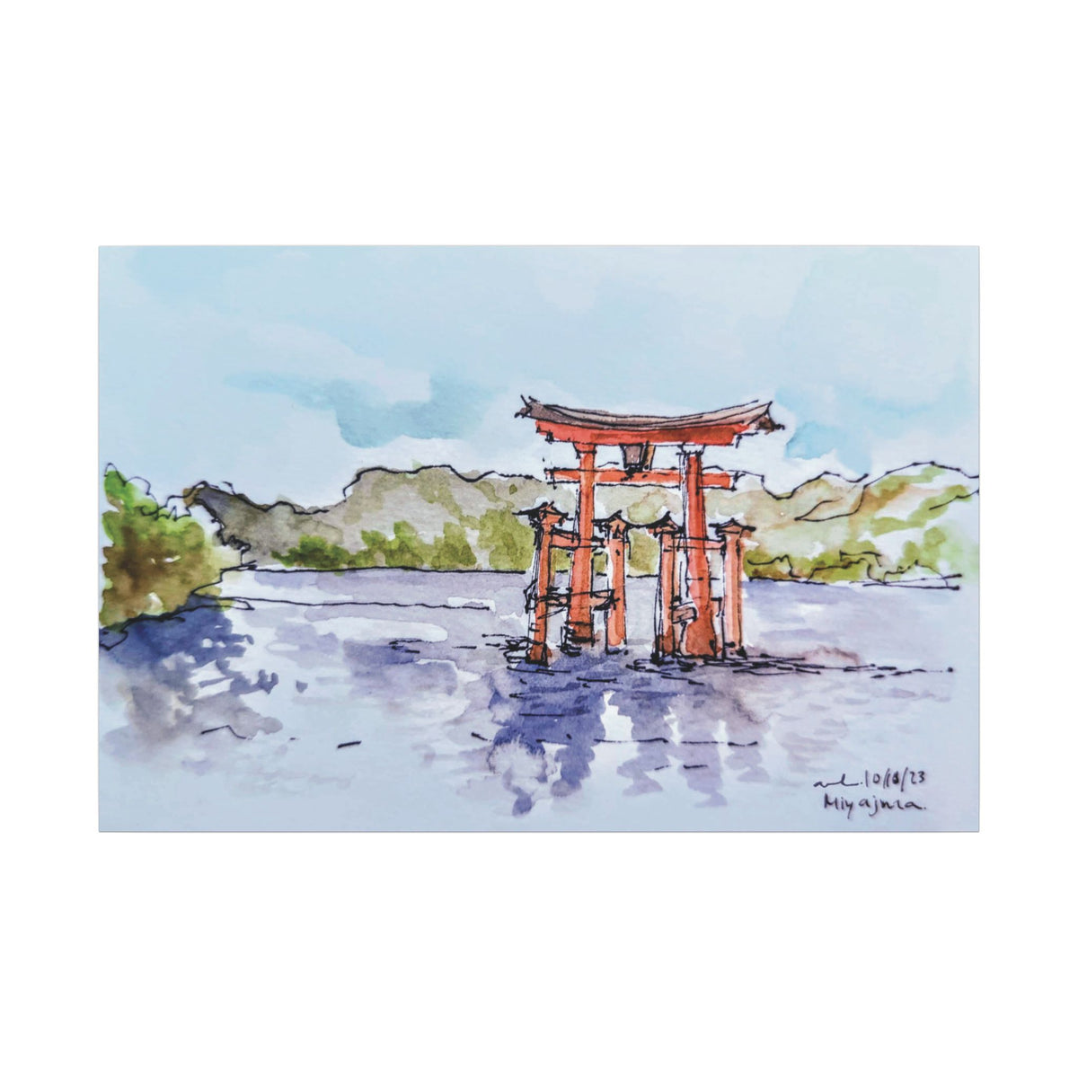 Miyajima Torii Gate Watercolor Canvas Print — Japanese Shrine Wall Art