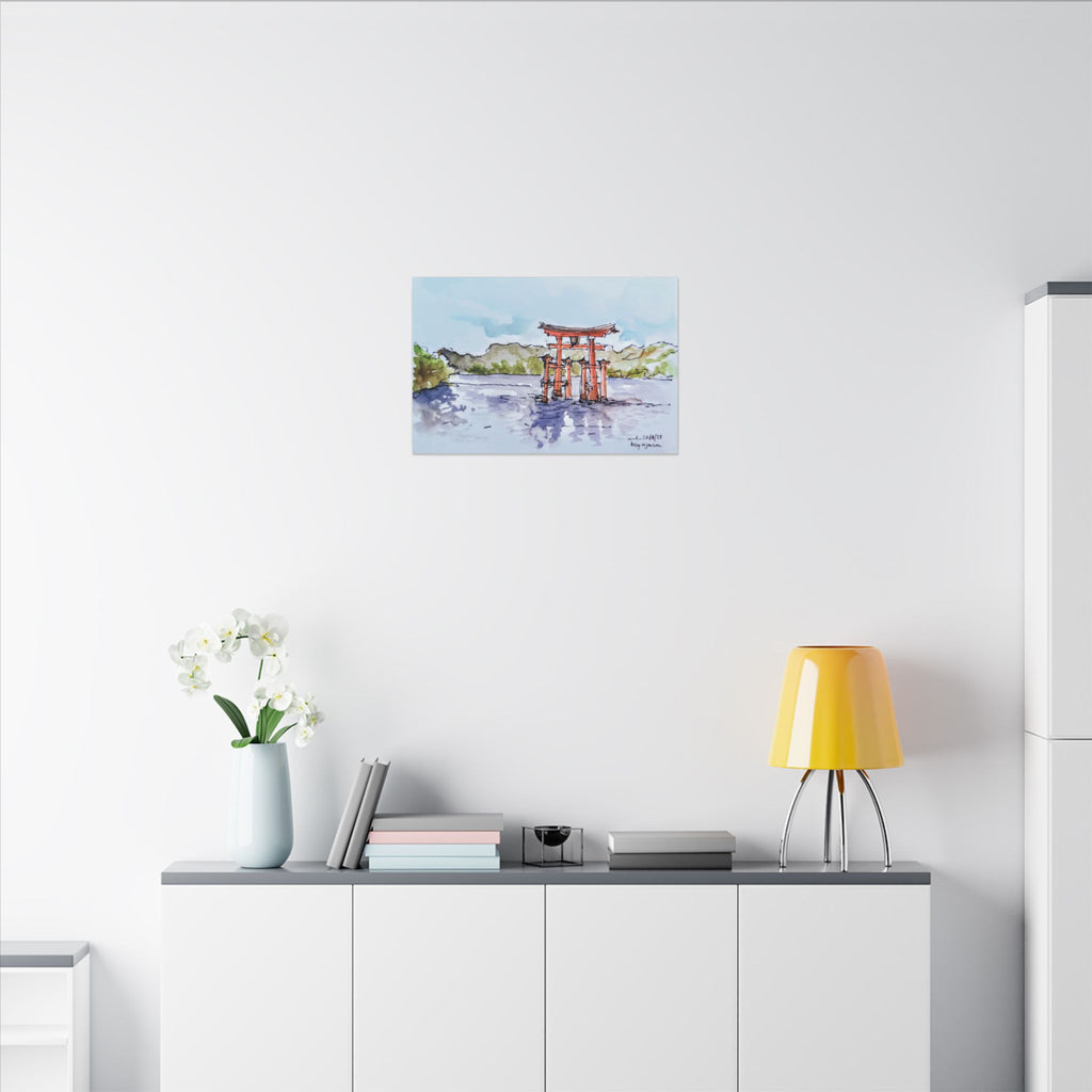 Miyajima Torii Gate Watercolor Canvas Print — Japanese Shrine Wall Art