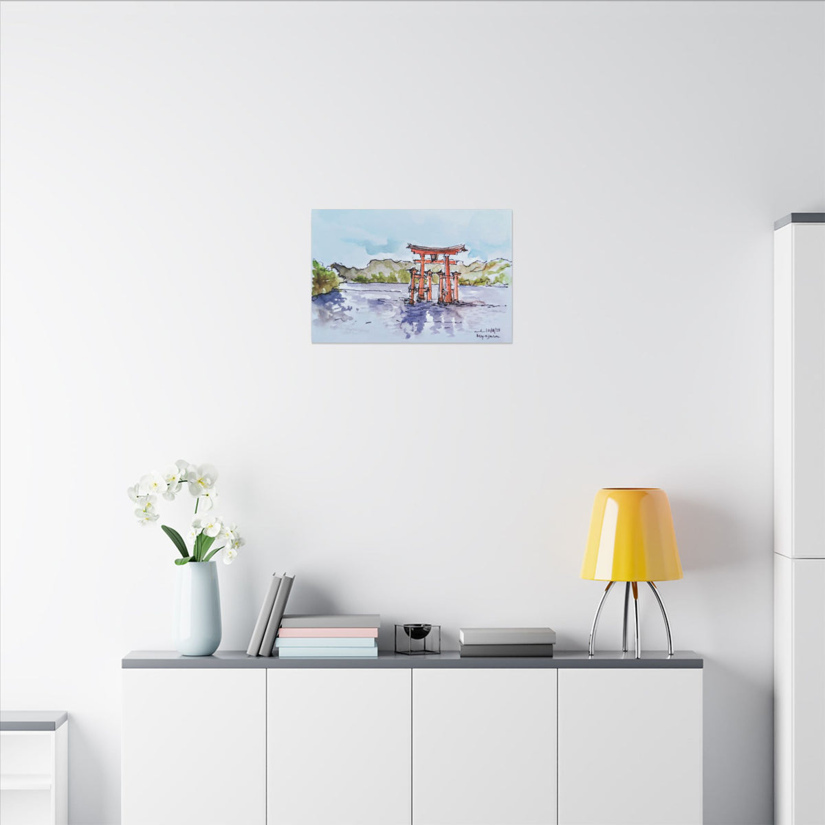 Miyajima Torii Gate Watercolor Canvas Print — Japanese Shrine Wall Art