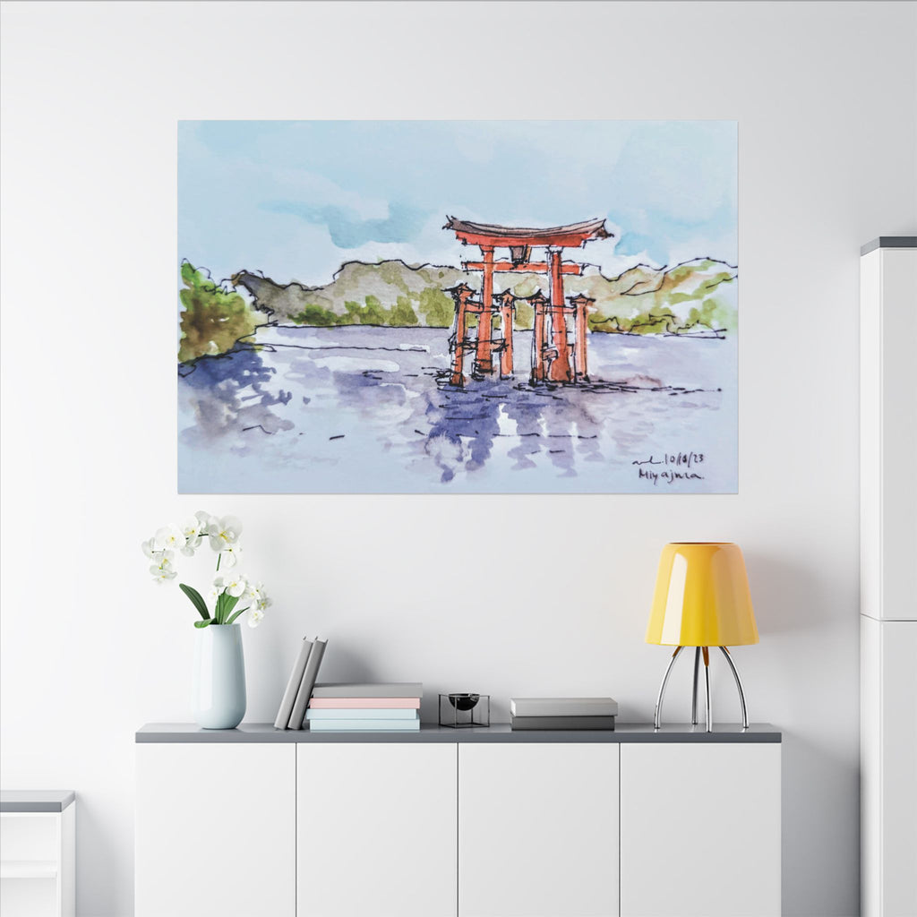 Miyajima Torii Gate Watercolor Canvas Print — Japanese Shrine Wall Art