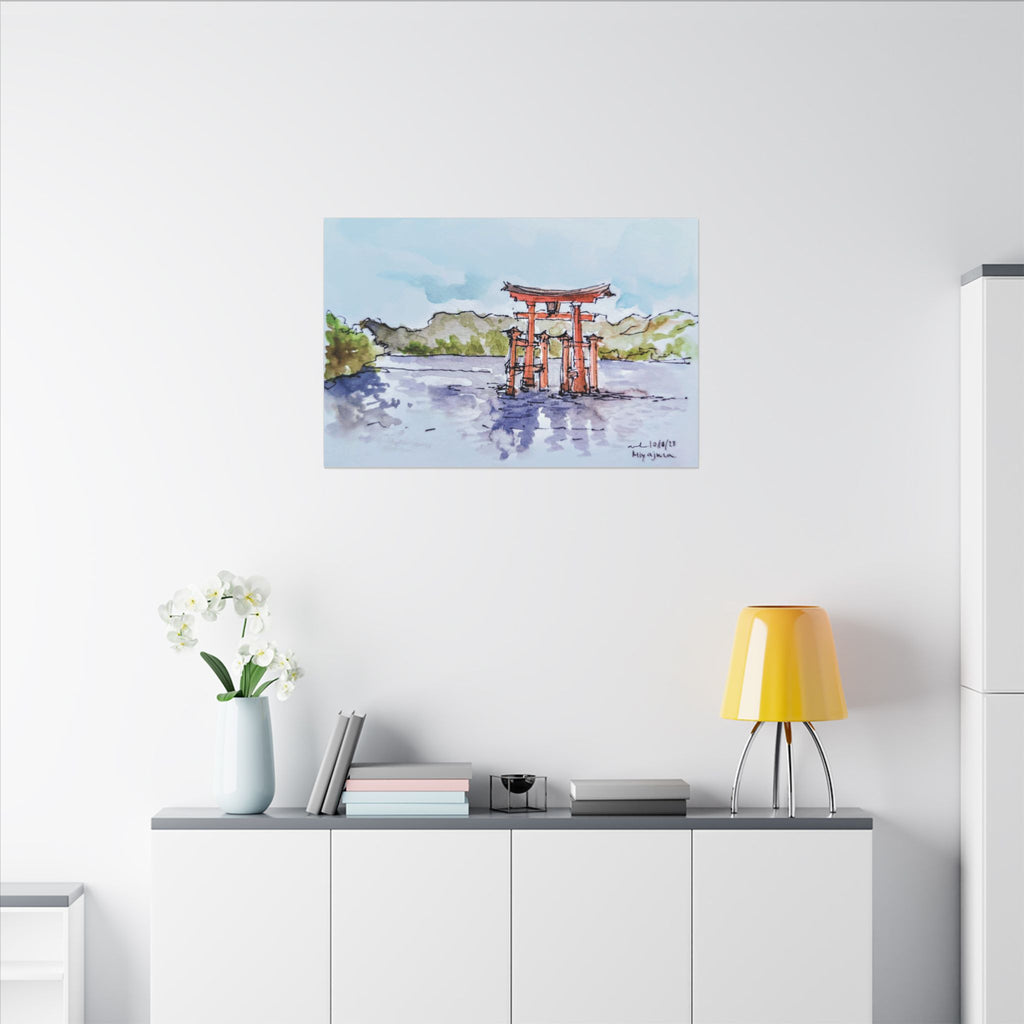 Miyajima Torii Gate Watercolor Canvas Print — Japanese Shrine Wall Art