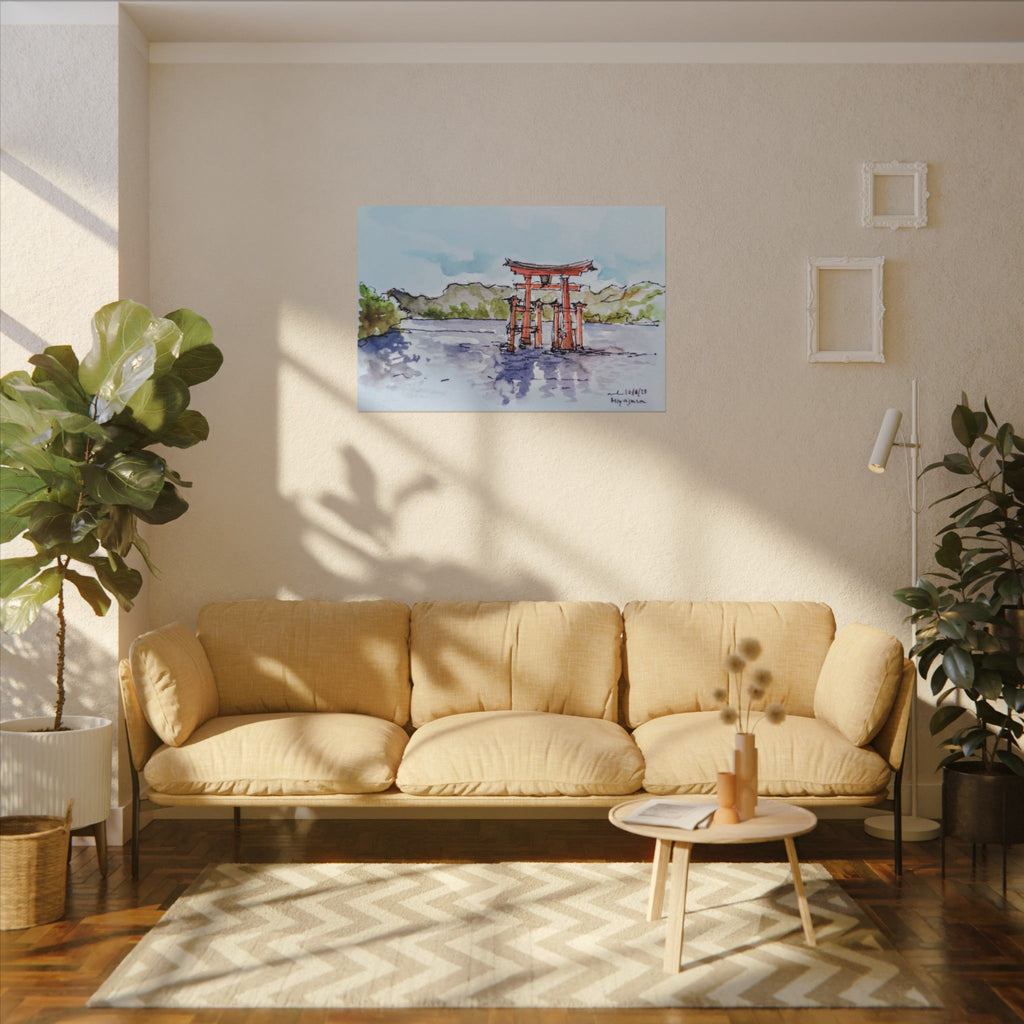 Miyajima Torii Gate Watercolor Canvas Print — Japanese Shrine Wall Art