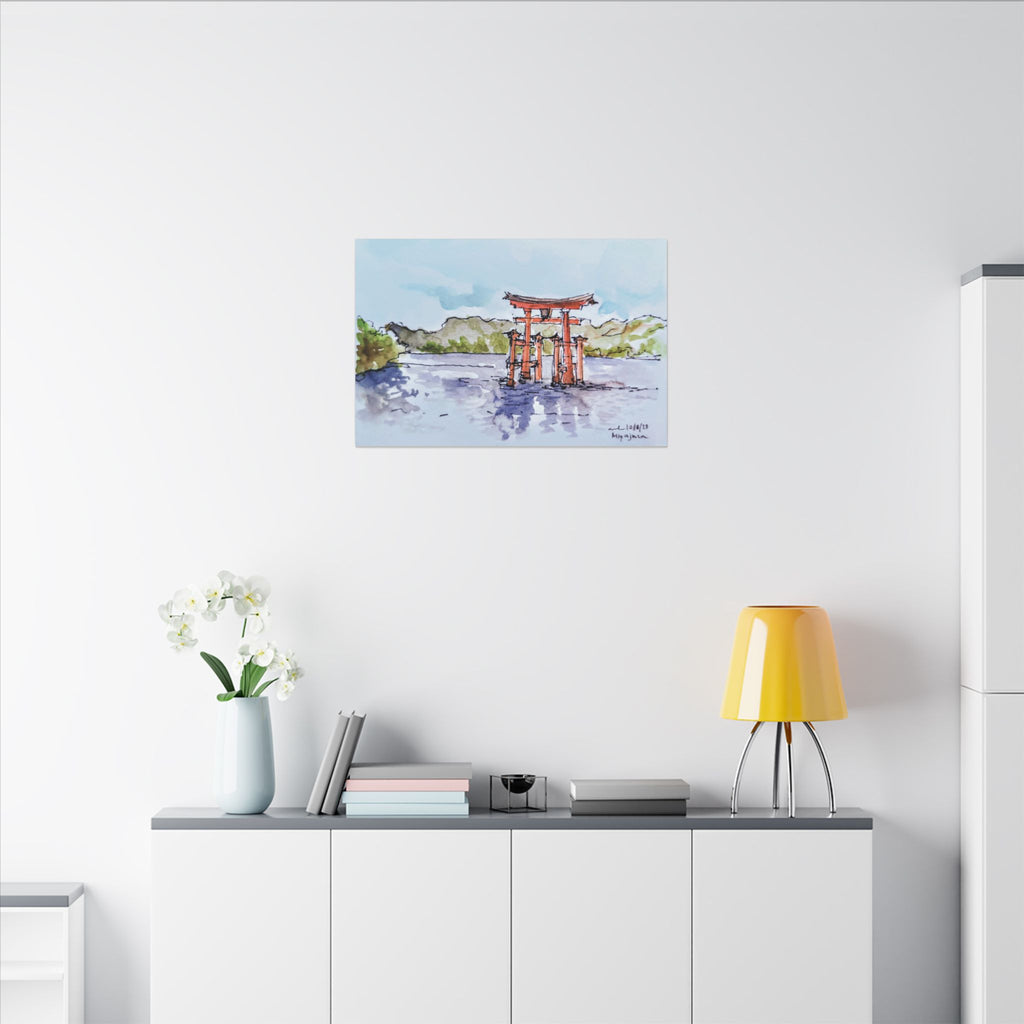Miyajima Torii Gate Watercolor Canvas Print — Japanese Shrine Wall Art