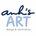A logo-style graphic reading 'anh's ART' with 'design & illustration' below, using dark navy script and light blue block letters on a white background.